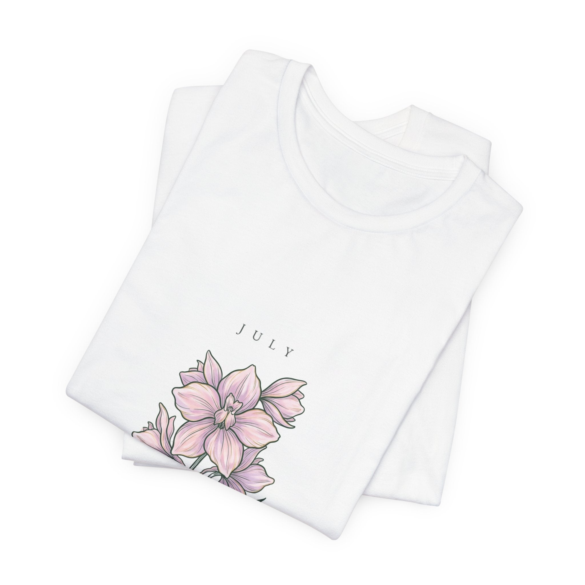 July Birth Flower Tee | Personalized Botanical Watercolor, Custom Name
