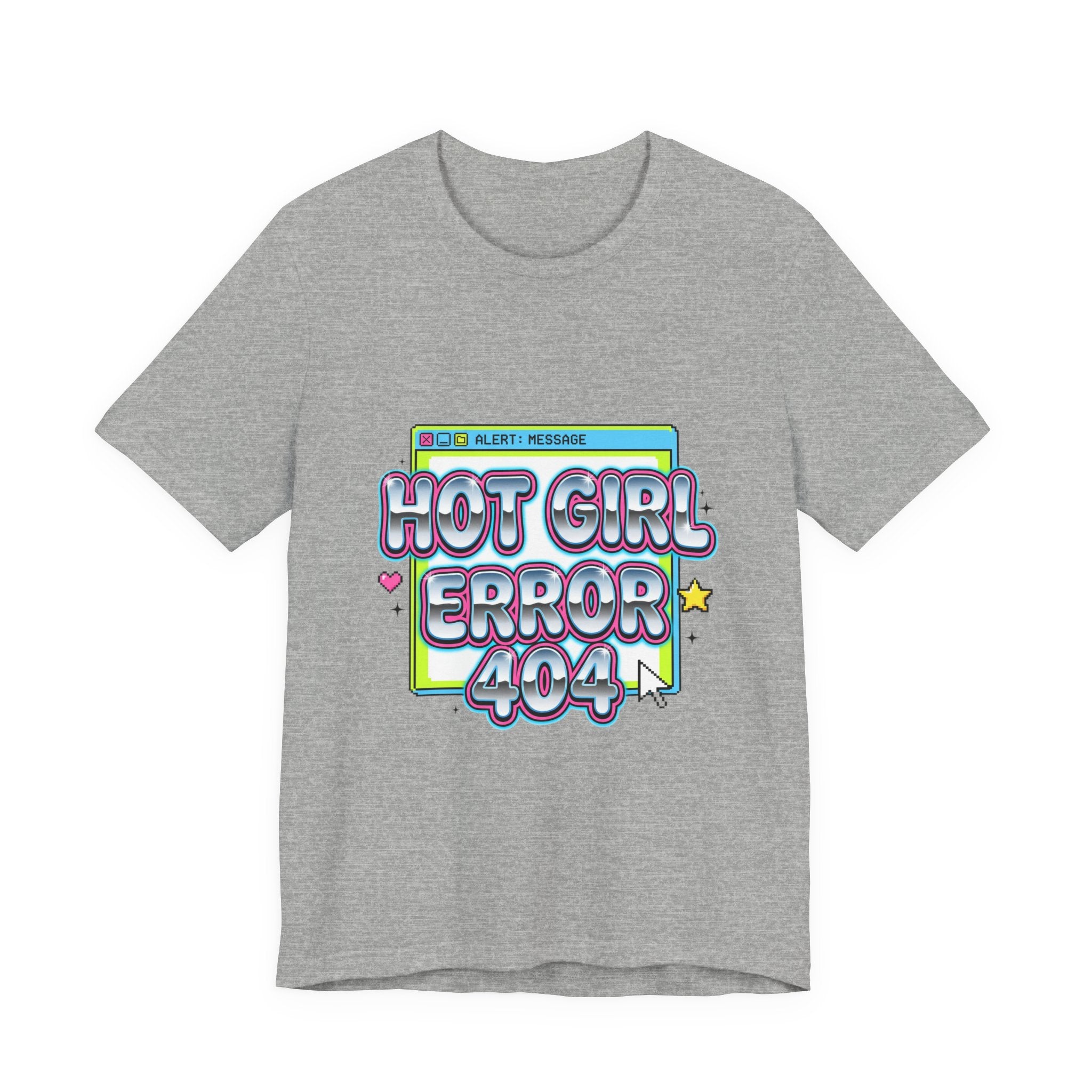Hot Girl Error 404 Tee | Y2K slogan, cyber glitter, bubblegum pink