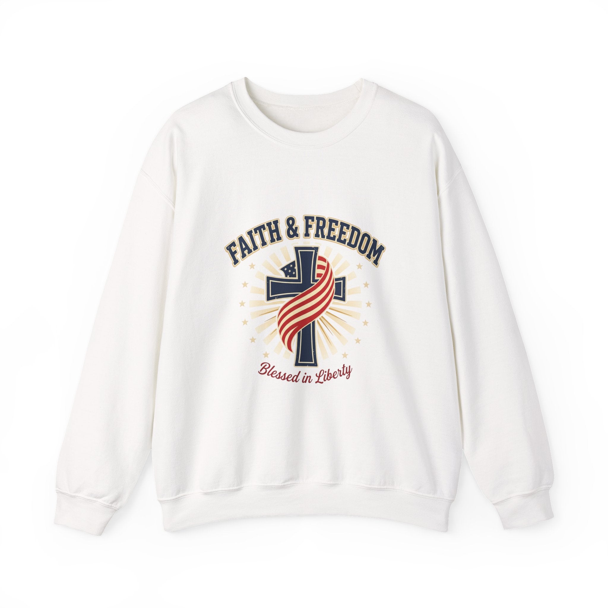 Faith & Freedom cross crewneck Sweatshirt | patriotic, faith-based, vintage Americana