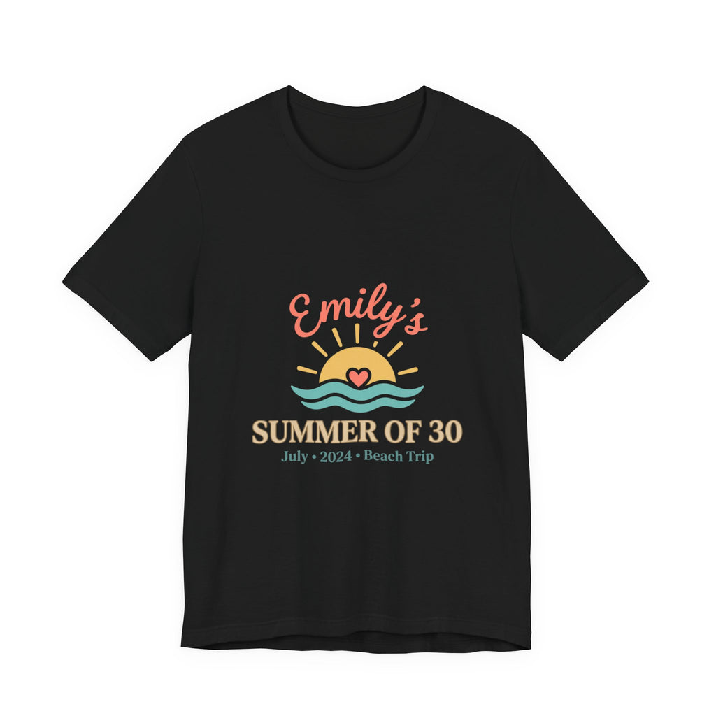 Emily’s Summer of 30 Tee | custom age, birthday trip, pastel keepsake