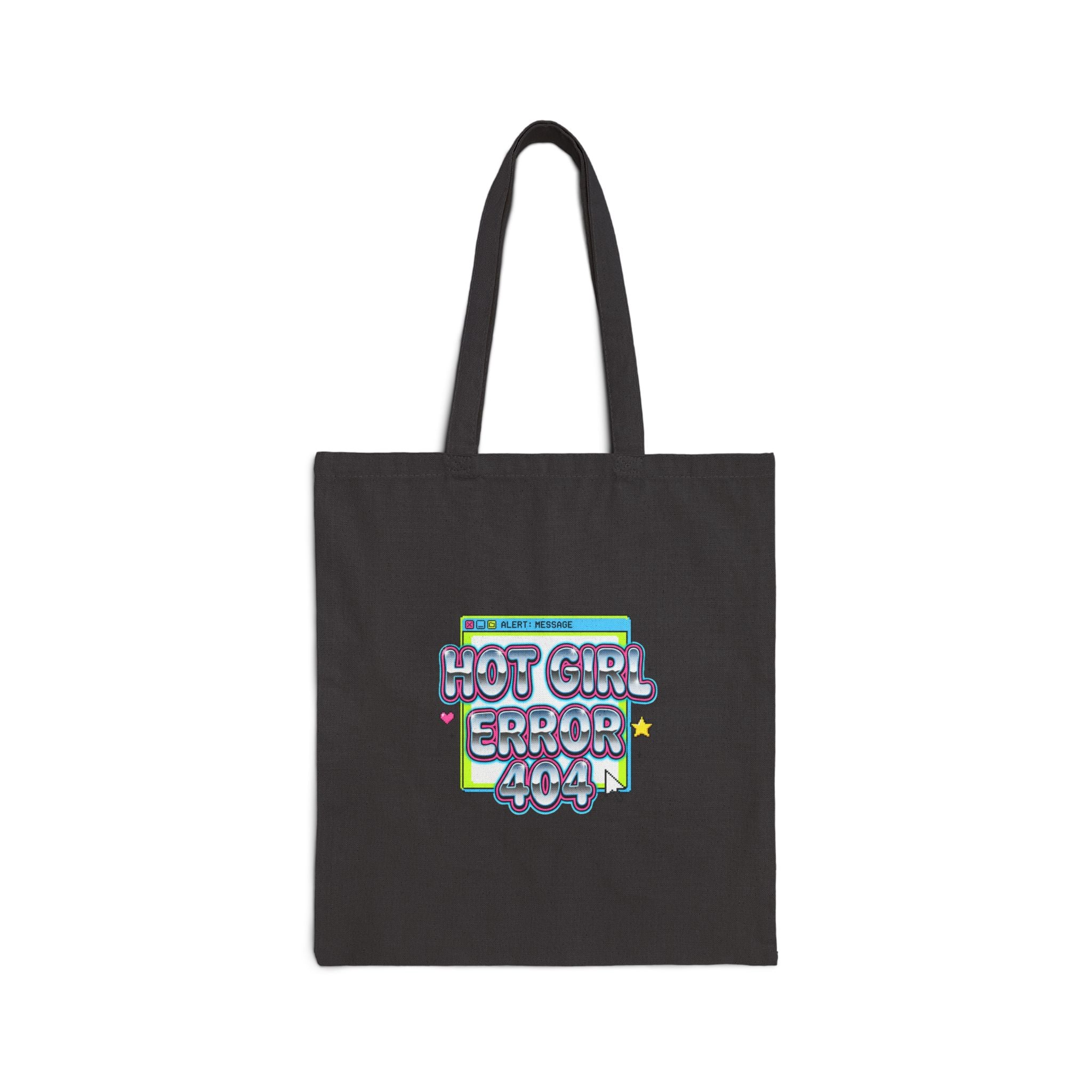 Hot Girl Error 404 Tote, Y2K slogan, bubblegum pink cyber text