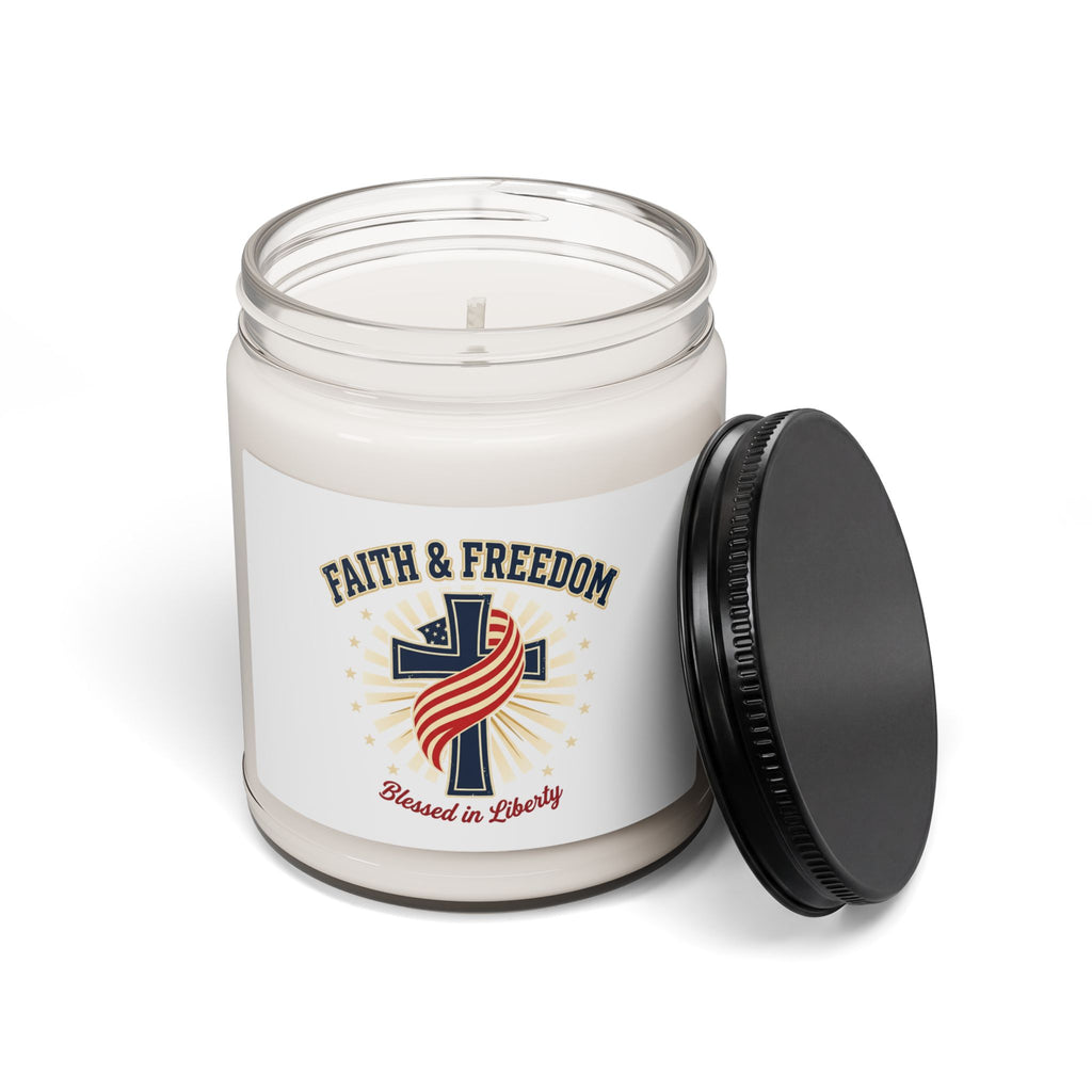 Faith & Freedom Cross Candle, Patriotic Soy Candle | Vintage Americana, July 4th