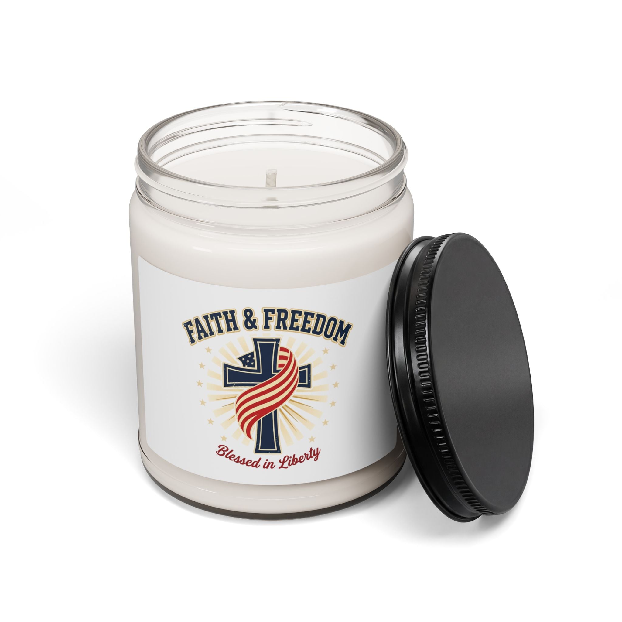 Faith & Freedom Cross Candle, Patriotic Soy Candle | Vintage Americana, July 4th