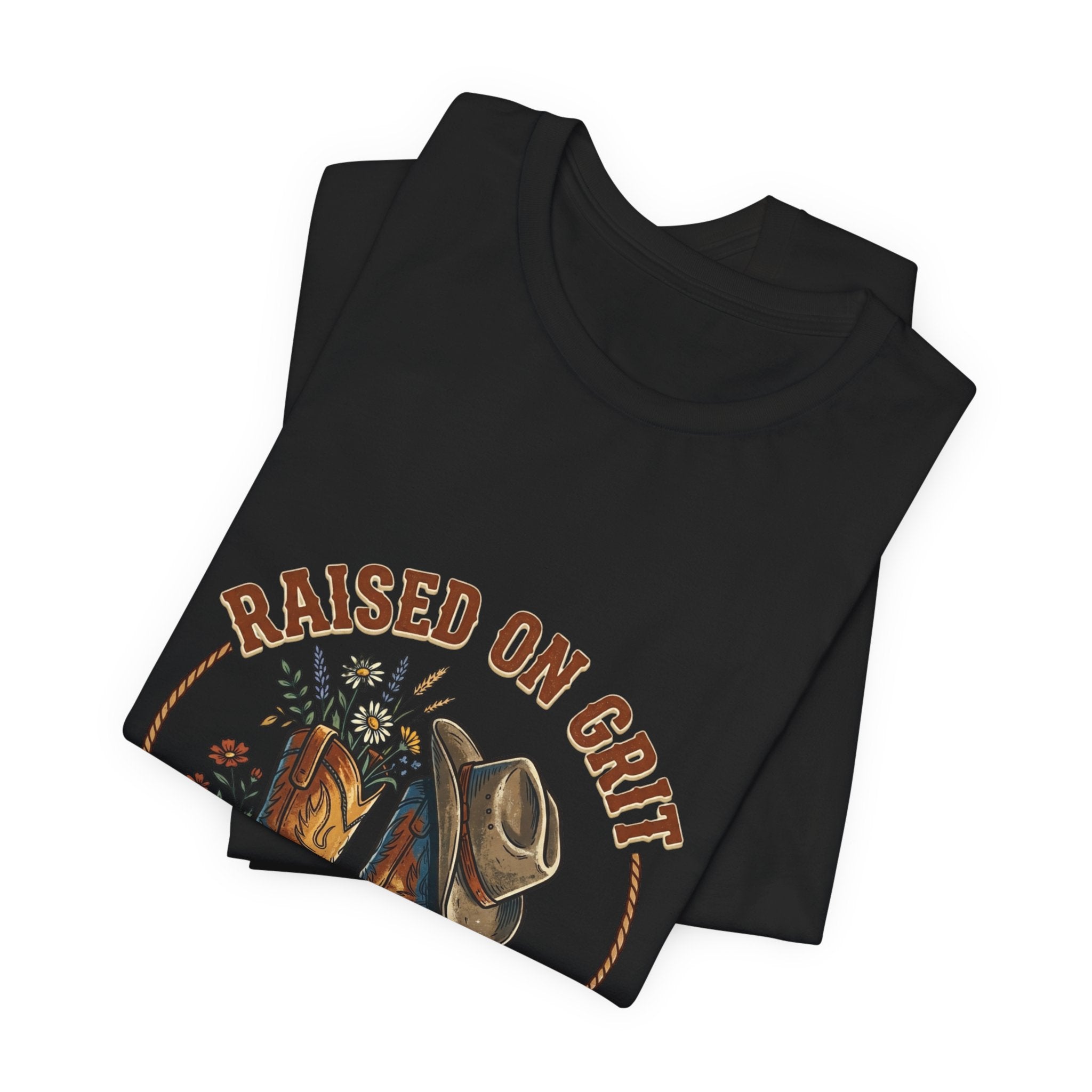 Raised on Grit Cowboy Boots & Hat Tee | western ranch cowgirl rustic prairie