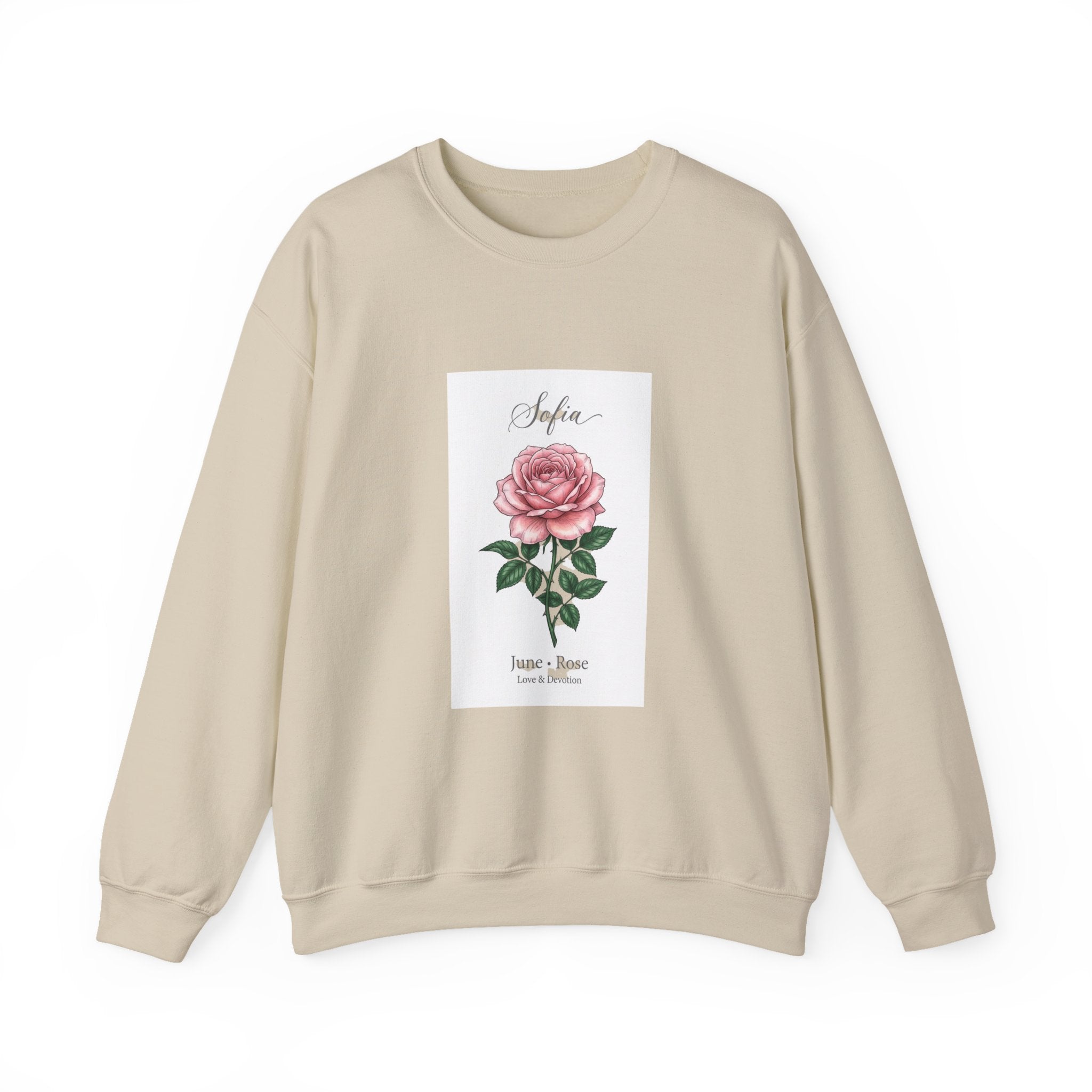 Personalized Birth Flower Rose Sweatshirt | Botanical, Watercolor, Custom Name