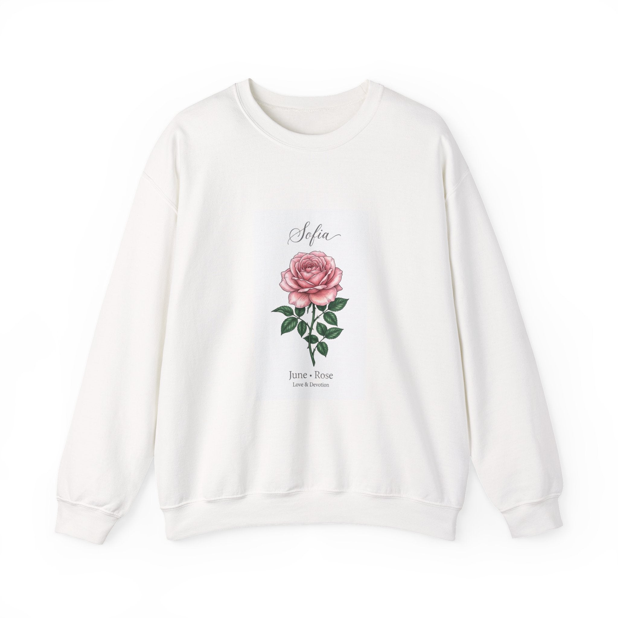 Personalized Birth Flower Rose Sweatshirt | Botanical, Watercolor, Custom Name