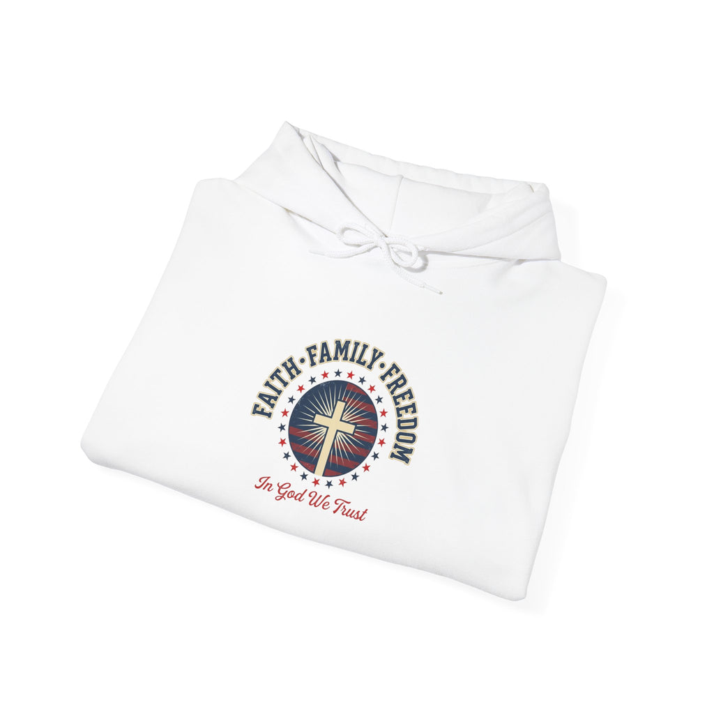 Faith·Family·Freedom Hoodie | Faith-based Patriotic, Vintage Americana