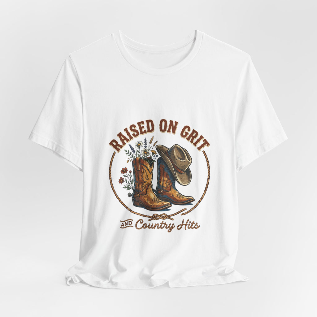 Raised on Grit Cowboy Boots & Hat Tee | western ranch cowgirl rustic prairie