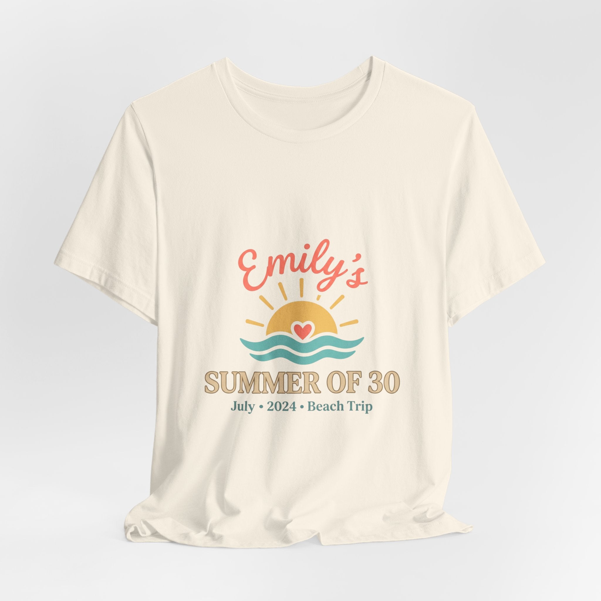Emily’s Summer of 30 Tee | custom age, birthday trip, pastel keepsake