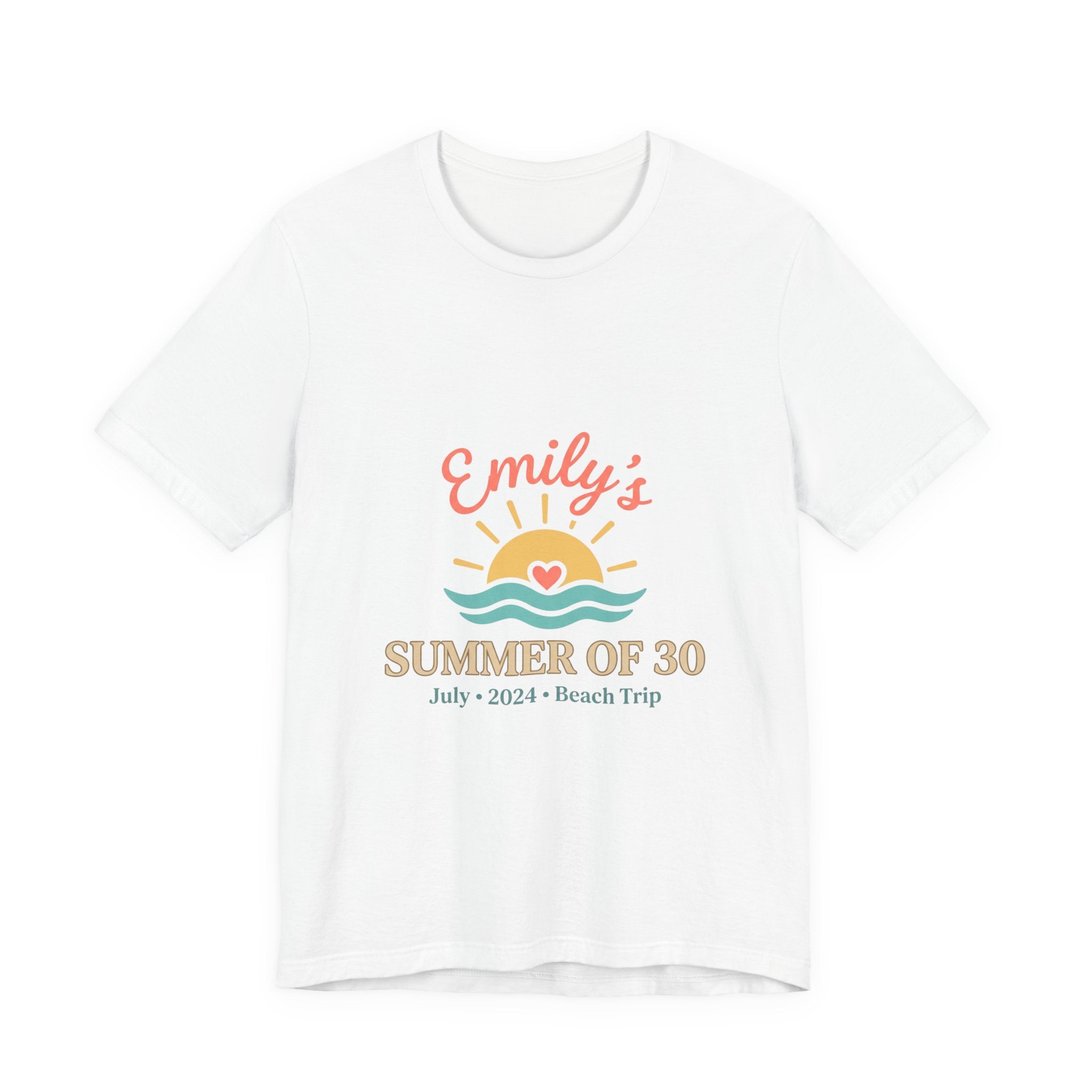 Emily’s Summer of 30 Tee | custom age, birthday trip, pastel keepsake