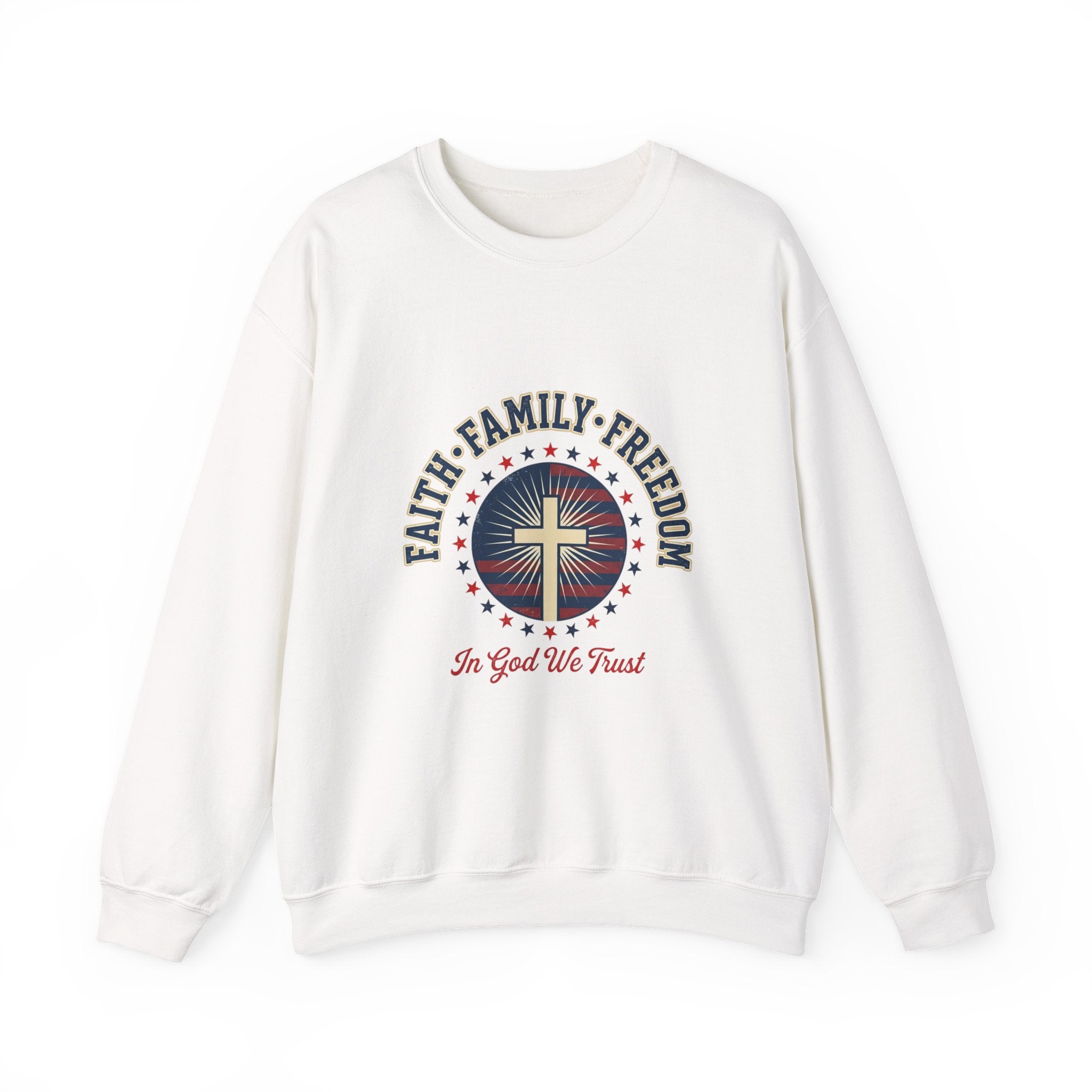 Faith Family Freedom Crewneck Sweatshirt | Faith-based Patriotic, Vintage Americana