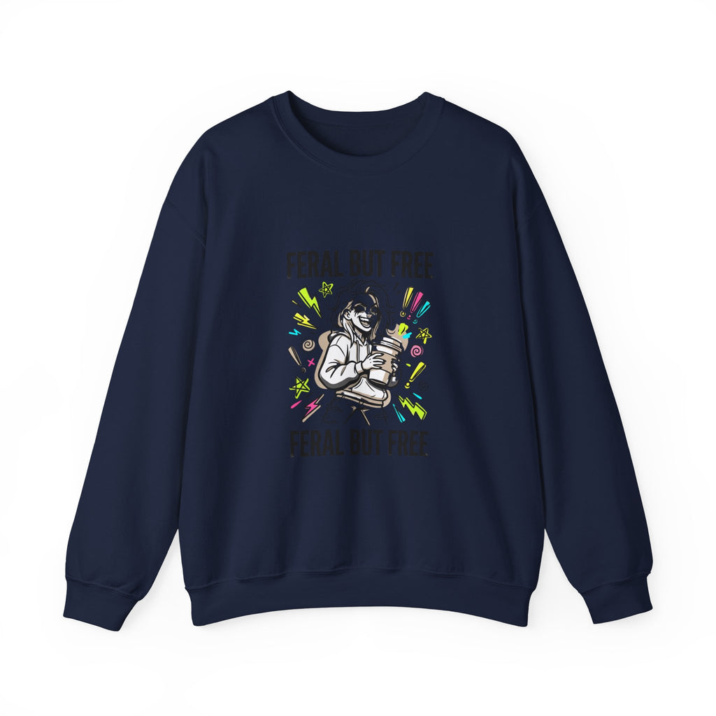 Feral But Free crewneck | chaotic quirky humor, millennial burnout