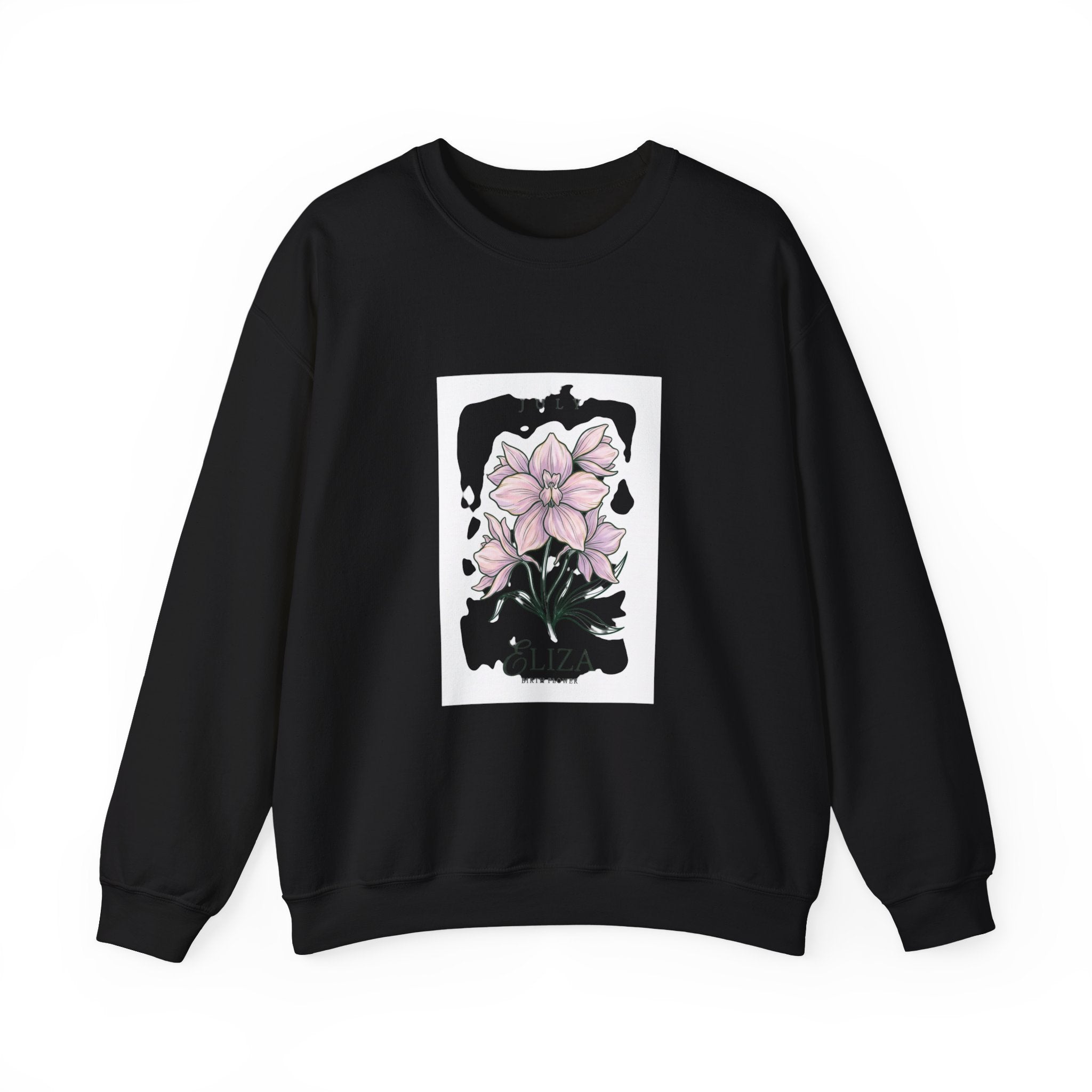 July Birth Flower Crewneck Sweatshirt | Botanical Watercolor, Personalized Name