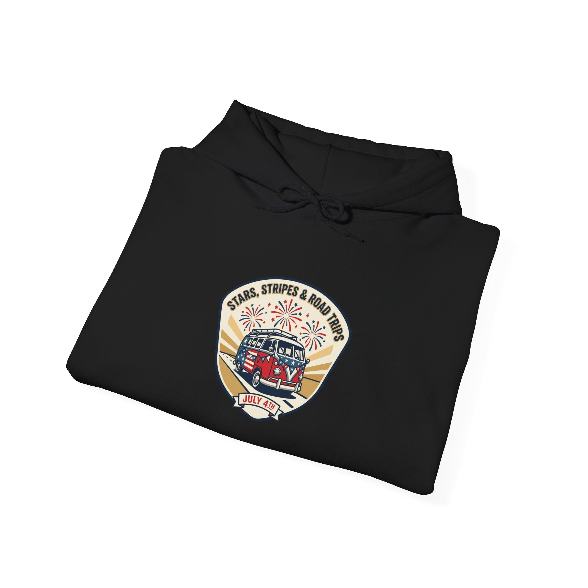 Vintage Americana RV Parade Hoodie | red white blue, retro souvenir