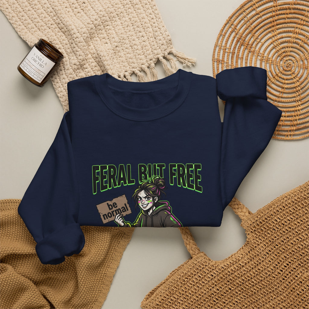 Feral But Free sweatshirt | chaotic grunge, quirky humor, millennial burnout