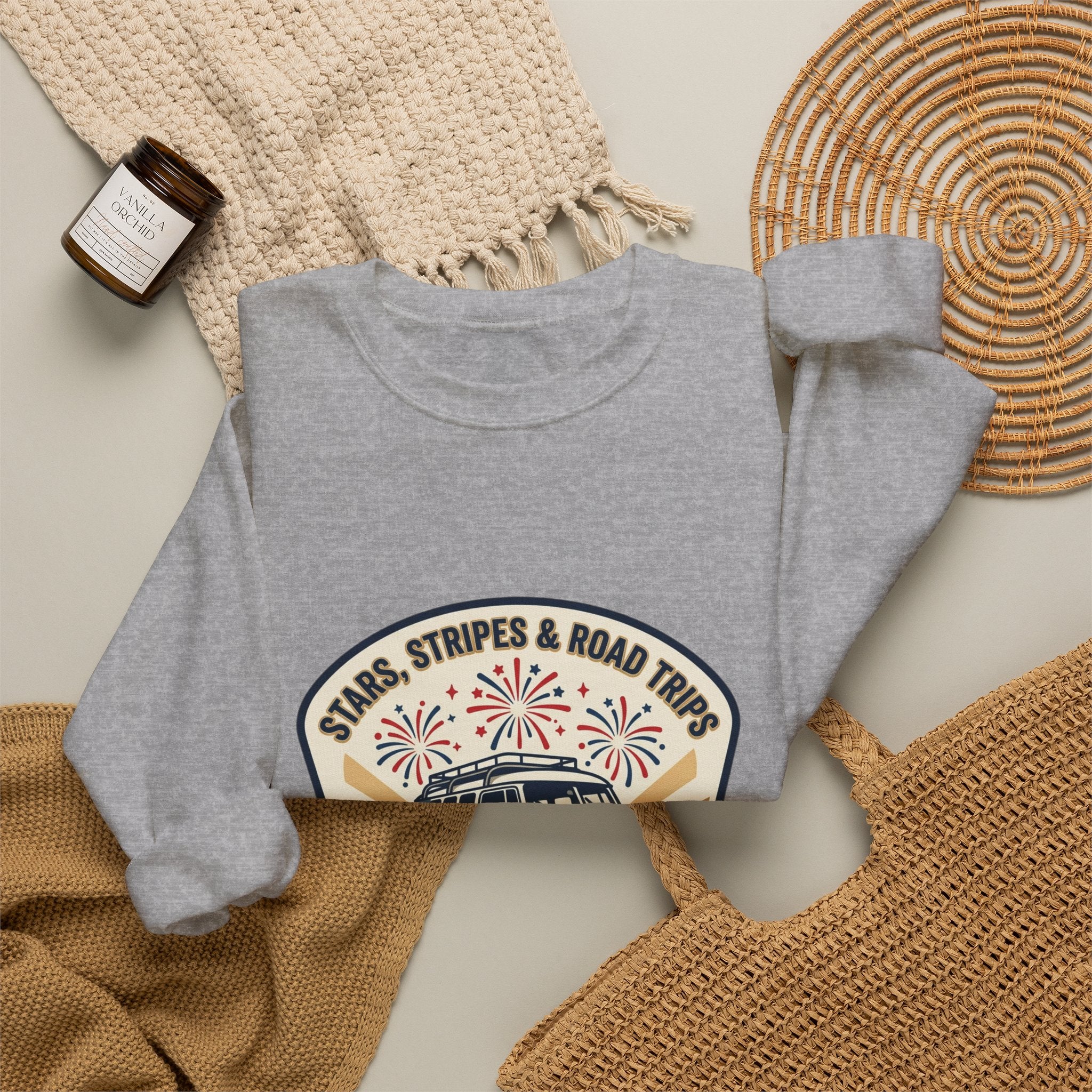 Retro VW Camper Fourth of July Sweatshirt | vintage USA, red white blue