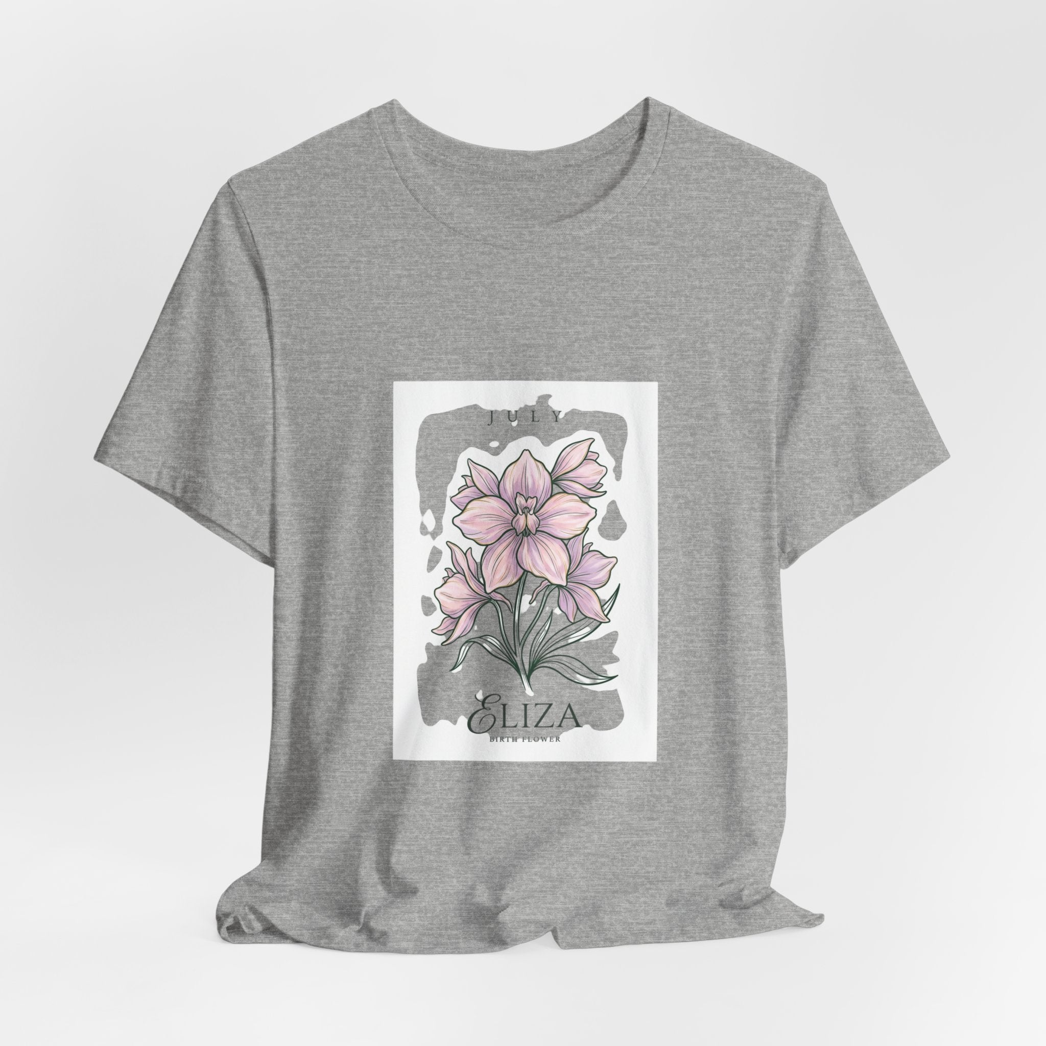 July Birth Flower Tee | Personalized Botanical Watercolor, Custom Name