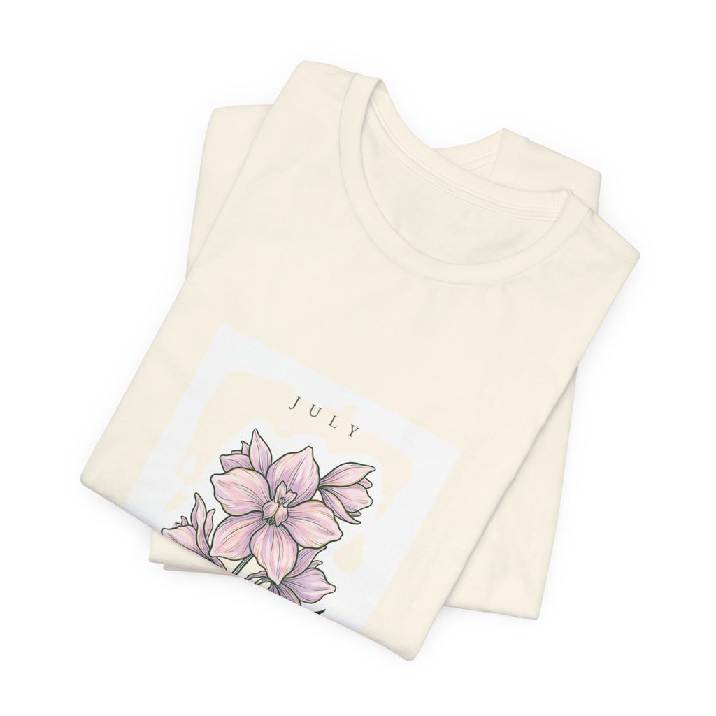 July Birth Flower Tee | Personalized Botanical Watercolor, Custom Name