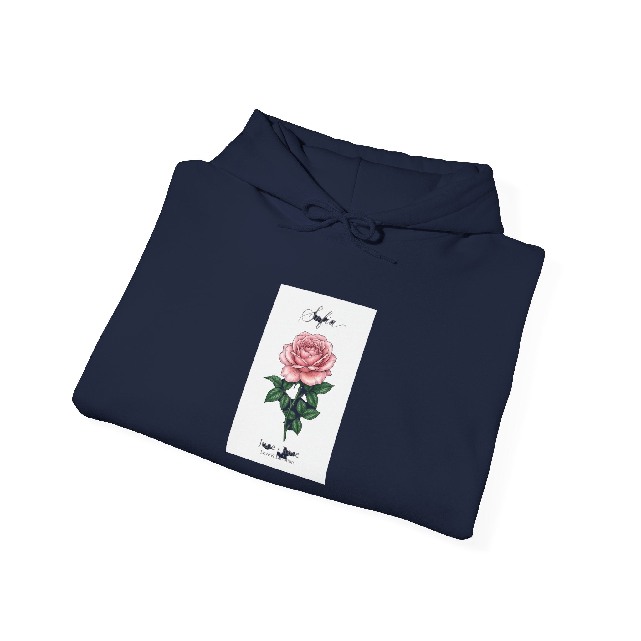 June Birth Flower Rose Hoodie, botanical watercolor, personalized name