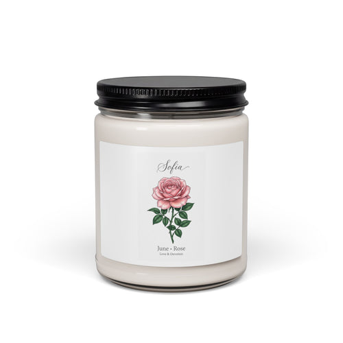 Birth Month Rose Candle | Scented Soy Candle, Personalized Botanical Label