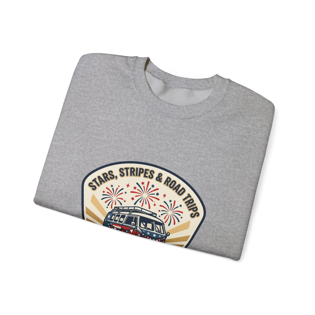 Retro VW Camper Fourth of July Sweatshirt | vintage USA, red white blue