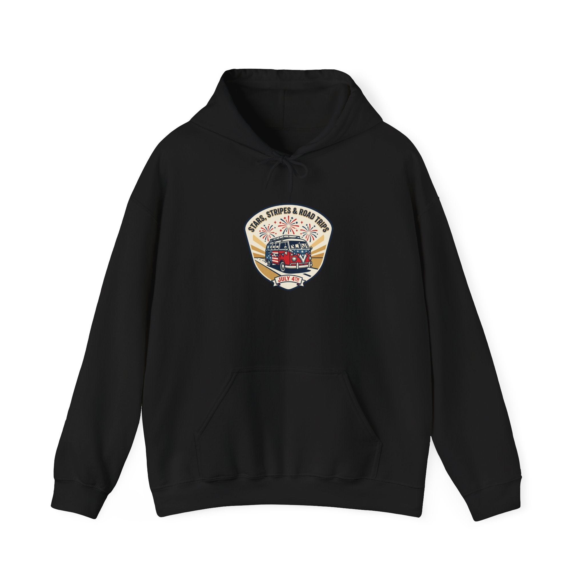 Vintage Americana RV Parade Hoodie | red white blue, retro souvenir