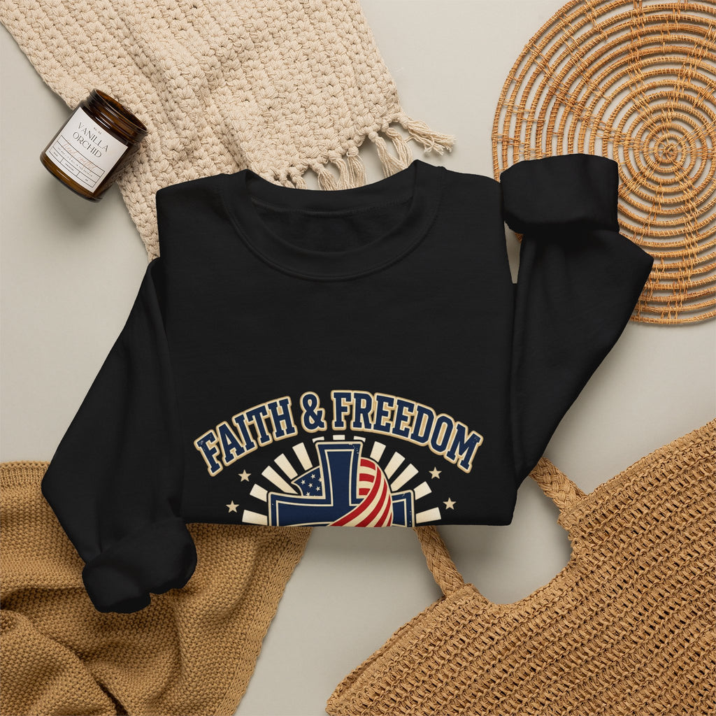 Faith & Freedom cross crewneck Sweatshirt | patriotic, faith-based, vintage Americana