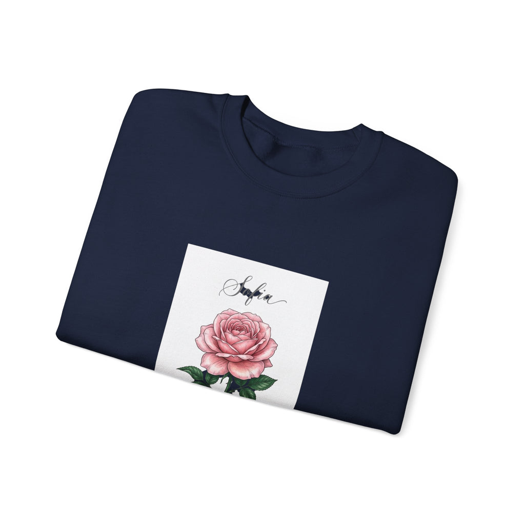 Personalized Birth Flower Rose Sweatshirt | Botanical, Watercolor, Custom Name