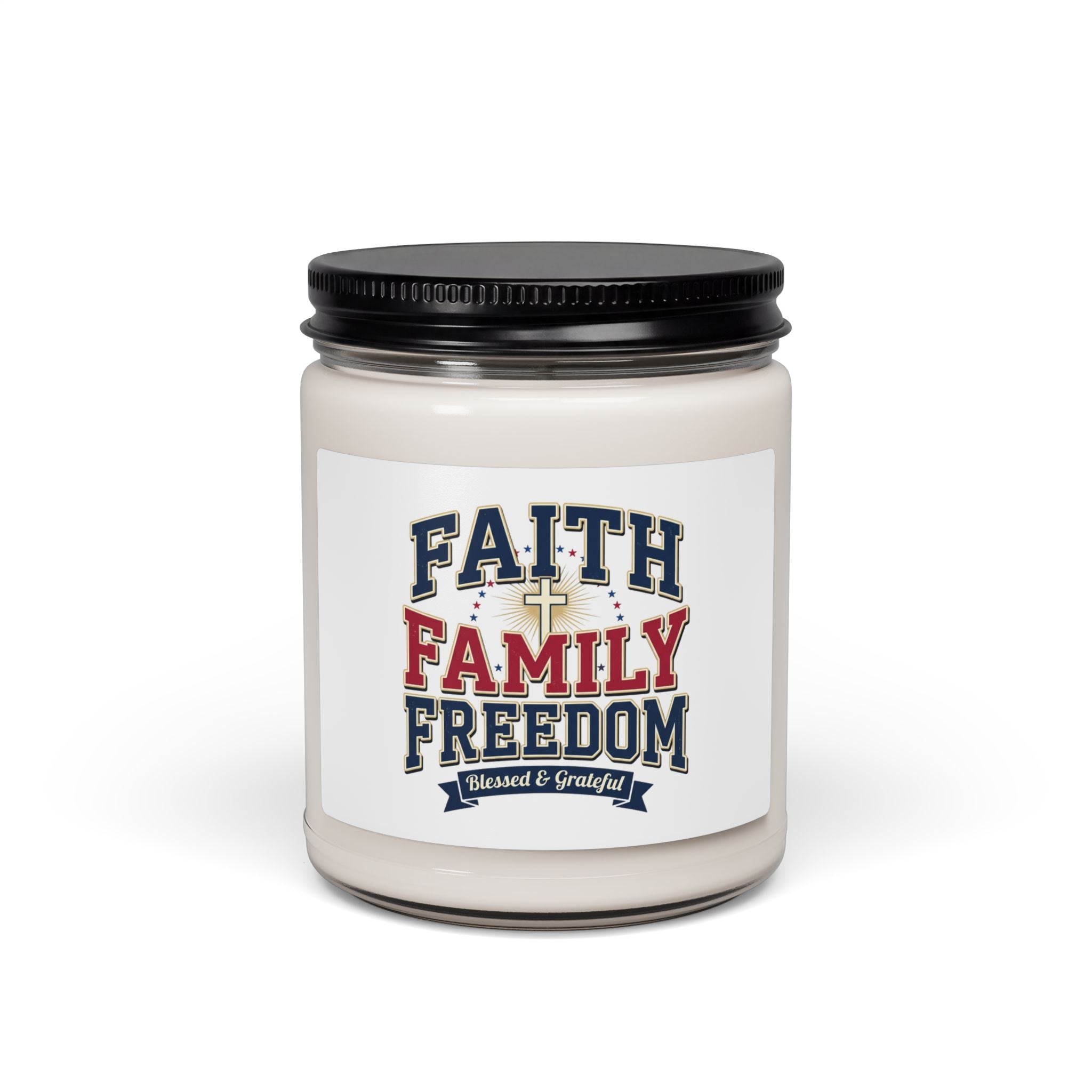 Faith Family Freedom Soy Candle, Patriotic Faith-Based July 4th, Vintage Americana