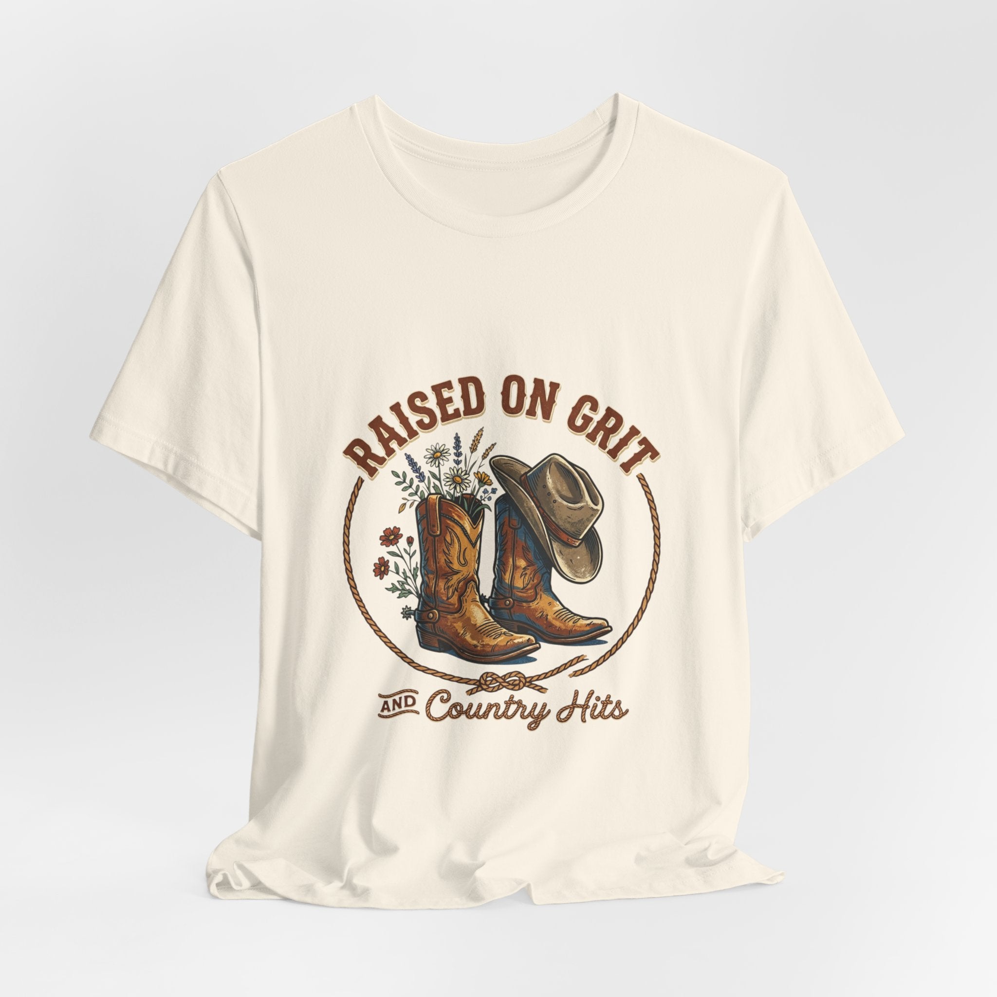 Raised on Grit Cowboy Boots & Hat Tee | western ranch cowgirl rustic prairie