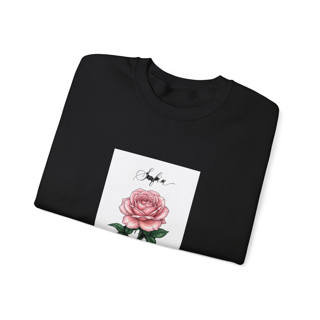 Personalized Birth Flower Rose Sweatshirt | Botanical, Watercolor, Custom Name