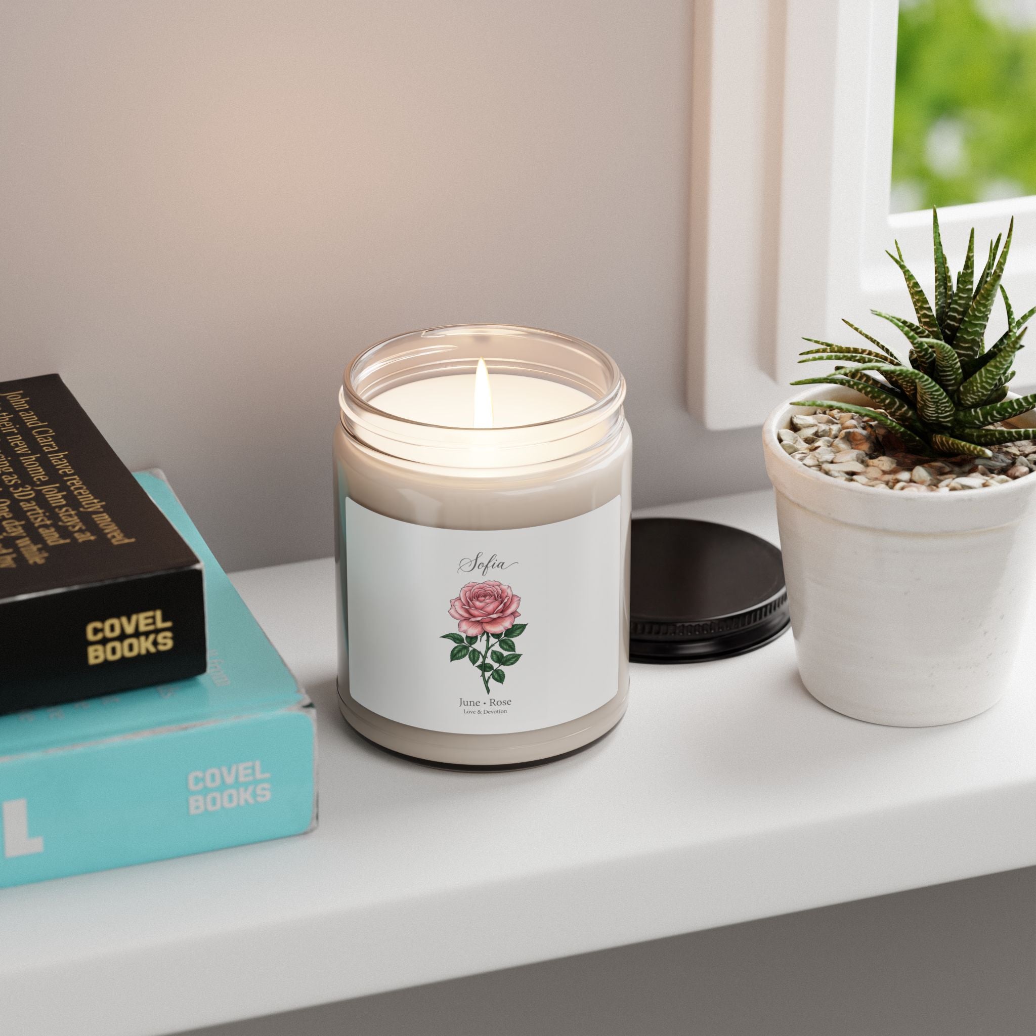 Birth Month Rose Candle | Scented Soy Candle, Personalized Botanical Label