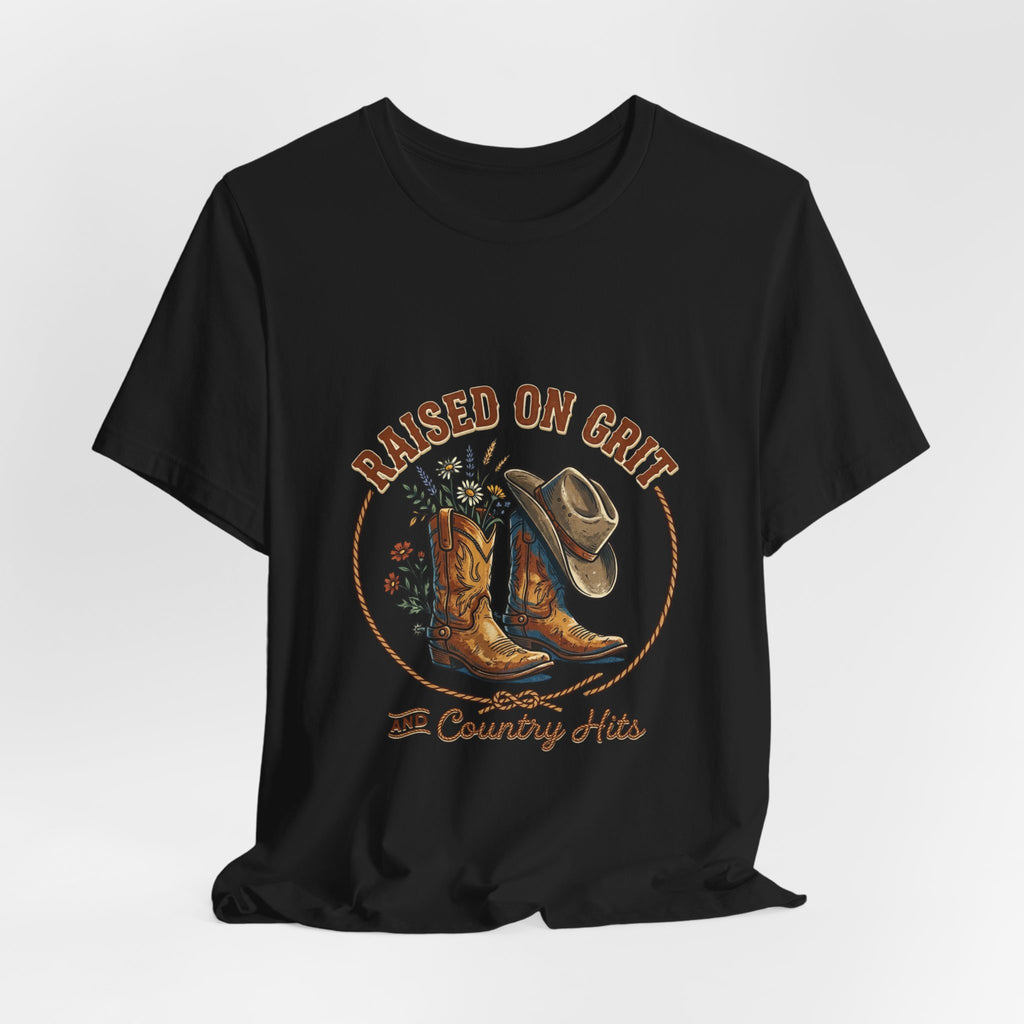 Raised on Grit Cowboy Boots & Hat Tee | western ranch cowgirl rustic prairie