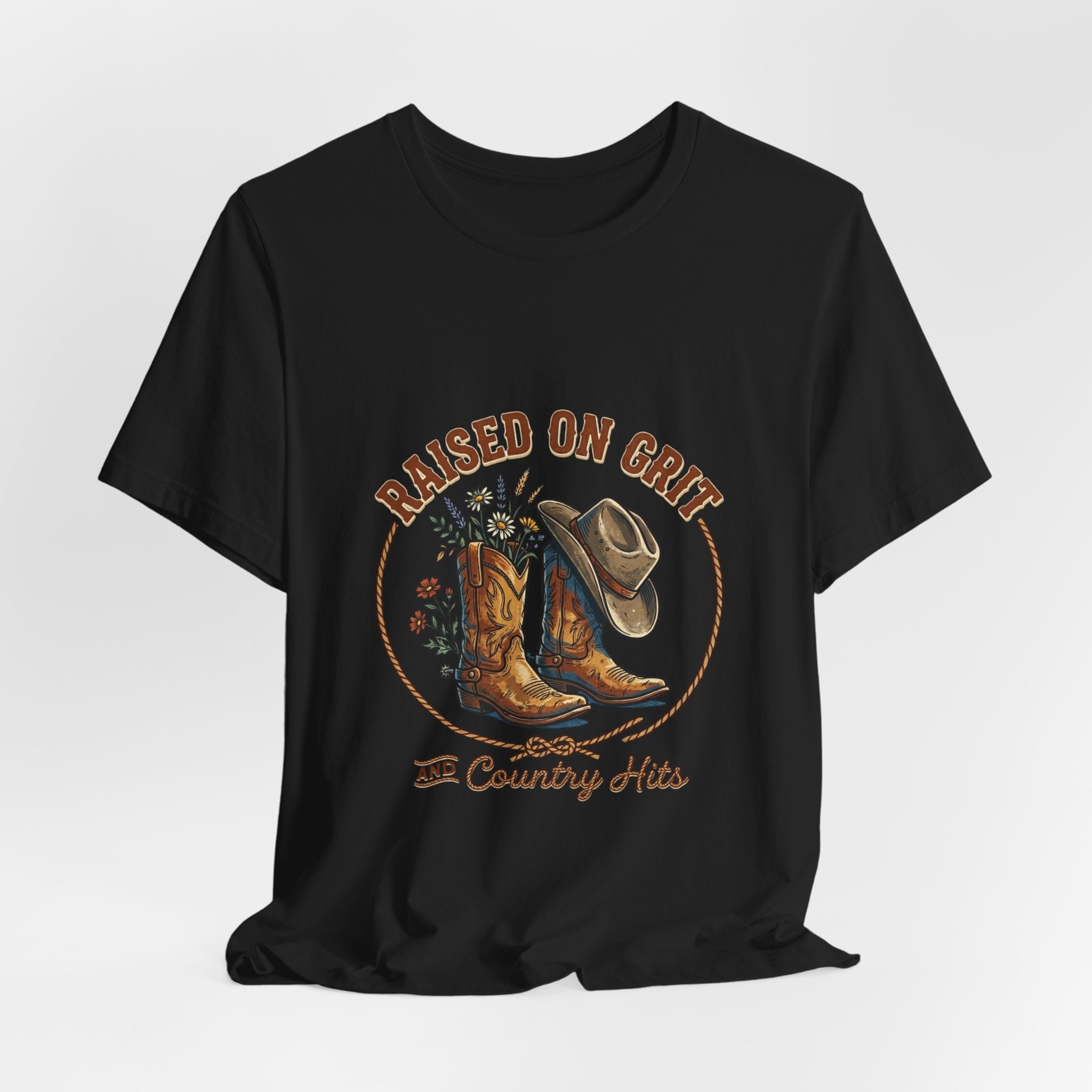 Raised on Grit Cowboy Boots & Hat Tee | western ranch cowgirl rustic prairie
