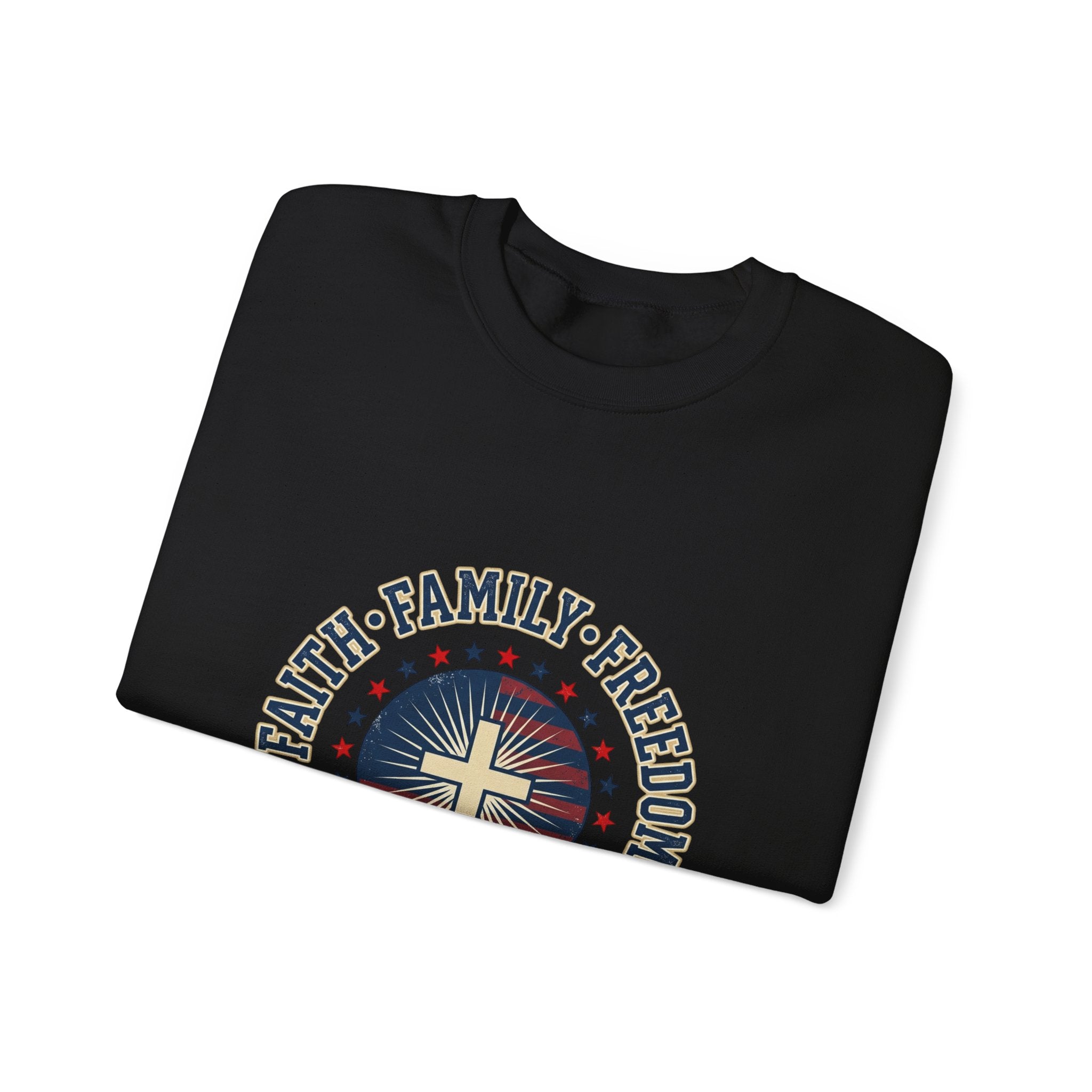 Faith Family Freedom Crewneck Sweatshirt | Faith-based Patriotic, Vintage Americana