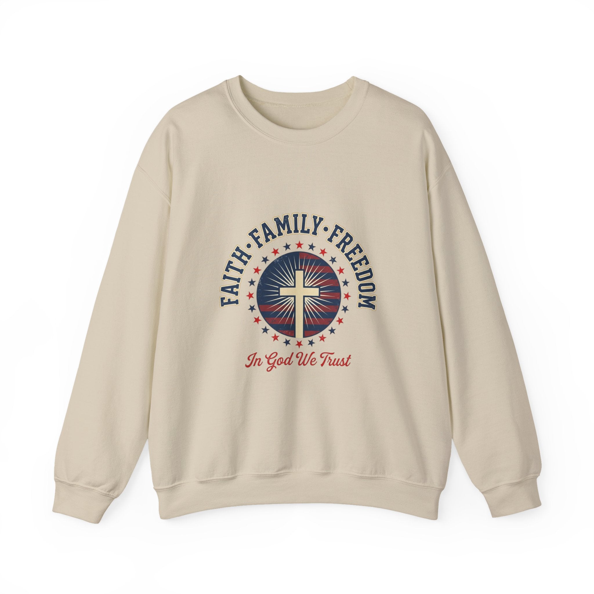 Faith Family Freedom Crewneck Sweatshirt | Faith-based Patriotic, Vintage Americana