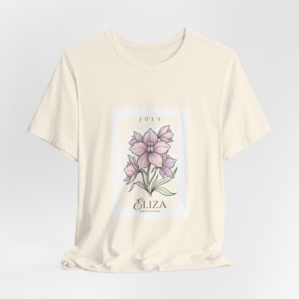 July Birth Flower Tee | Personalized Botanical Watercolor, Custom Name
