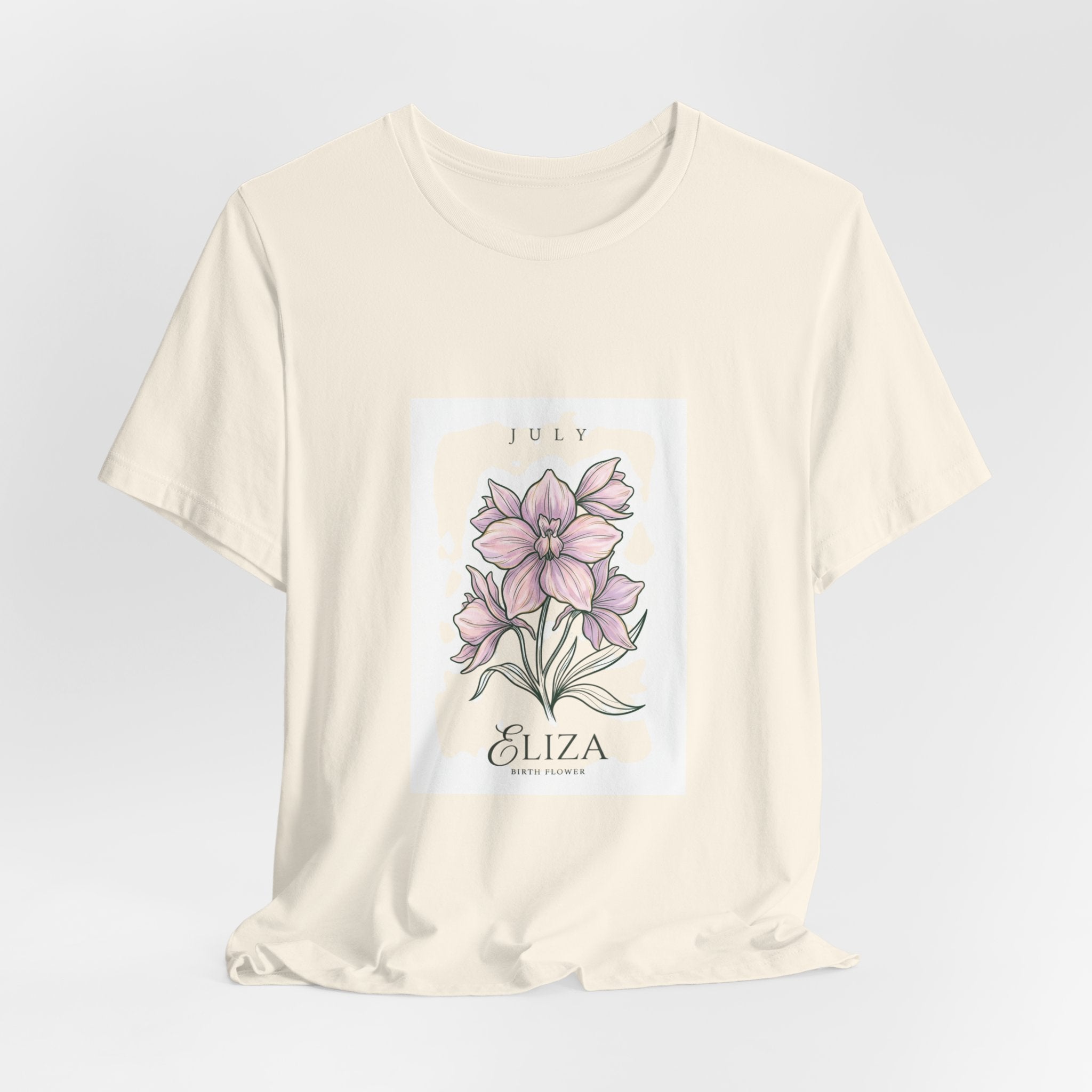 July Birth Flower Tee | Personalized Botanical Watercolor, Custom Name