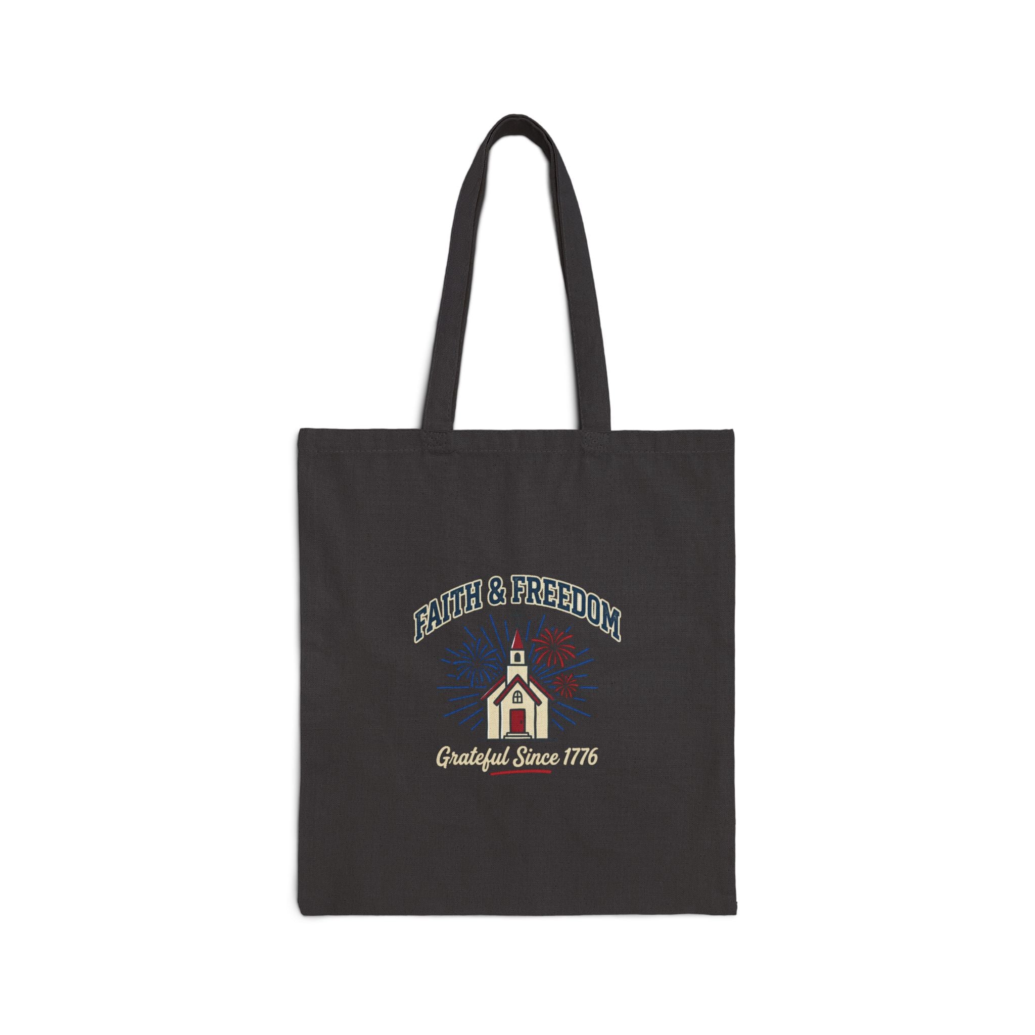 Faith & Freedom Church Illustration Tote, Patriotic Faith-Based July 4th, Vintage Americana