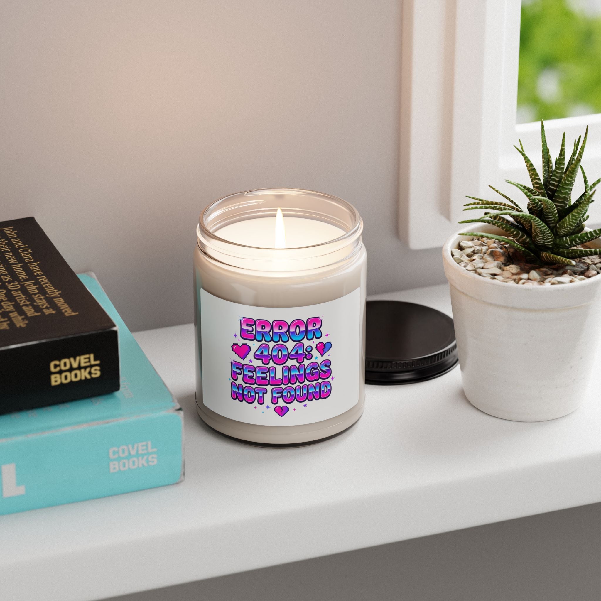 Error 404 Feelings Not Found Candle, Y2K slogan, hot pink cyber aesthetic