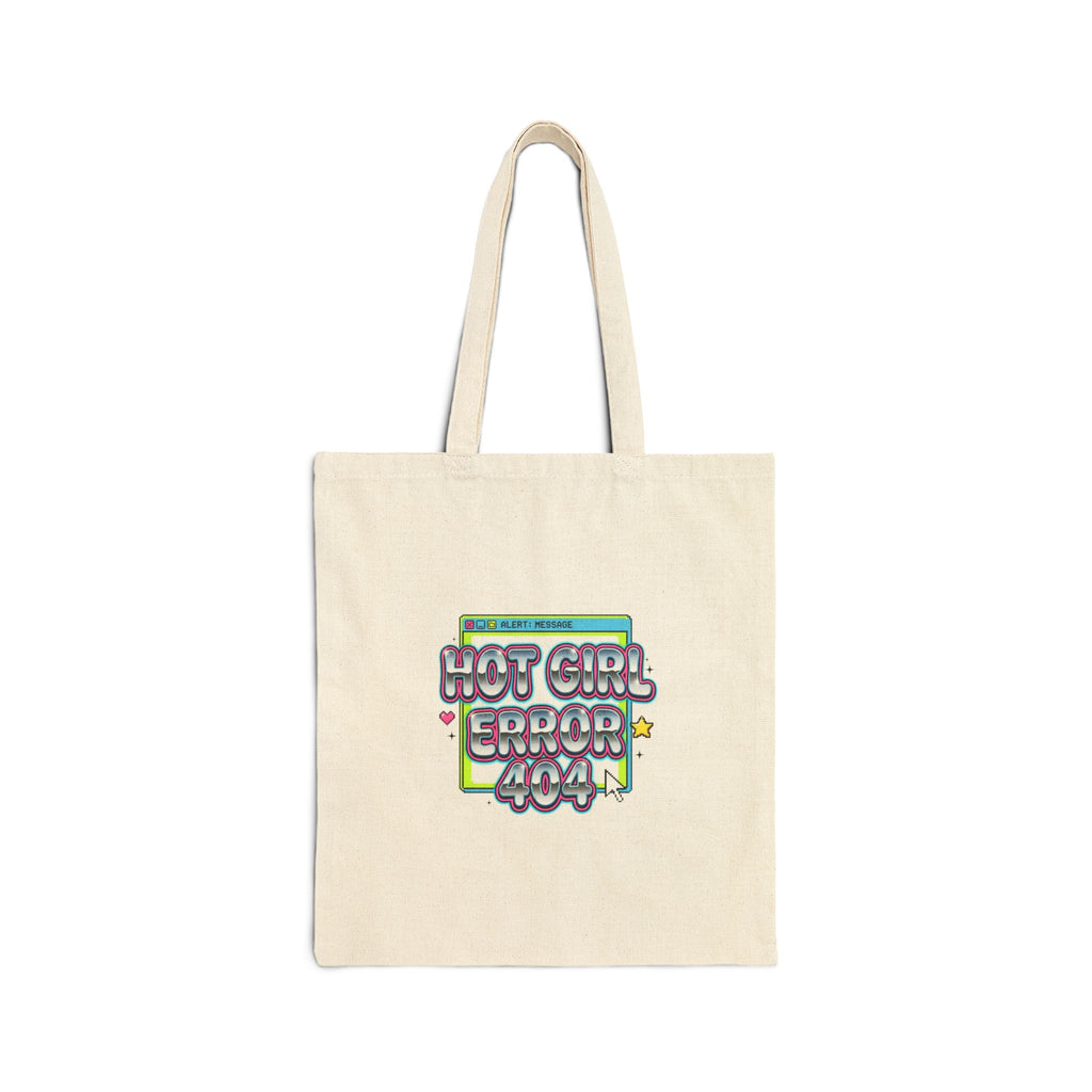 Hot Girl Error 404 Tote, Y2K slogan, bubblegum pink cyber text