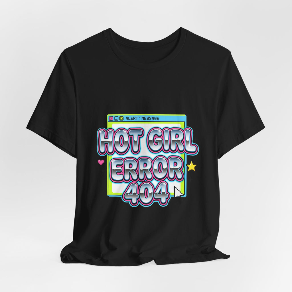Hot Girl Error 404 Tee | Y2K slogan, cyber glitter, bubblegum pink