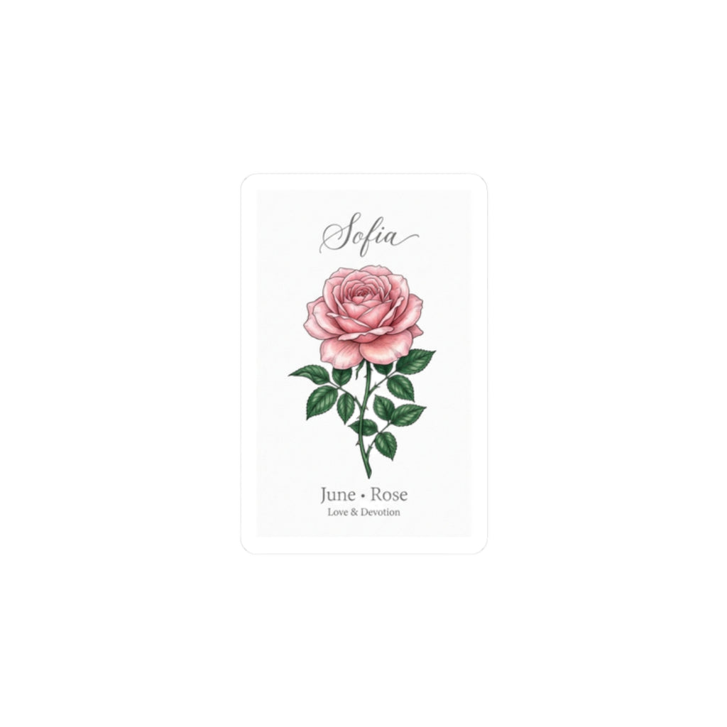 June Rose Birth Flower Sticker | Personalized Botanical, Watercolor Name