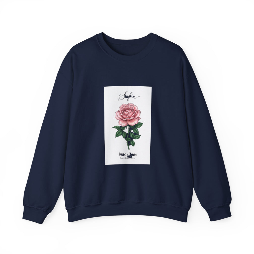Personalized Birth Flower Rose Sweatshirt | Botanical, Watercolor, Custom Name