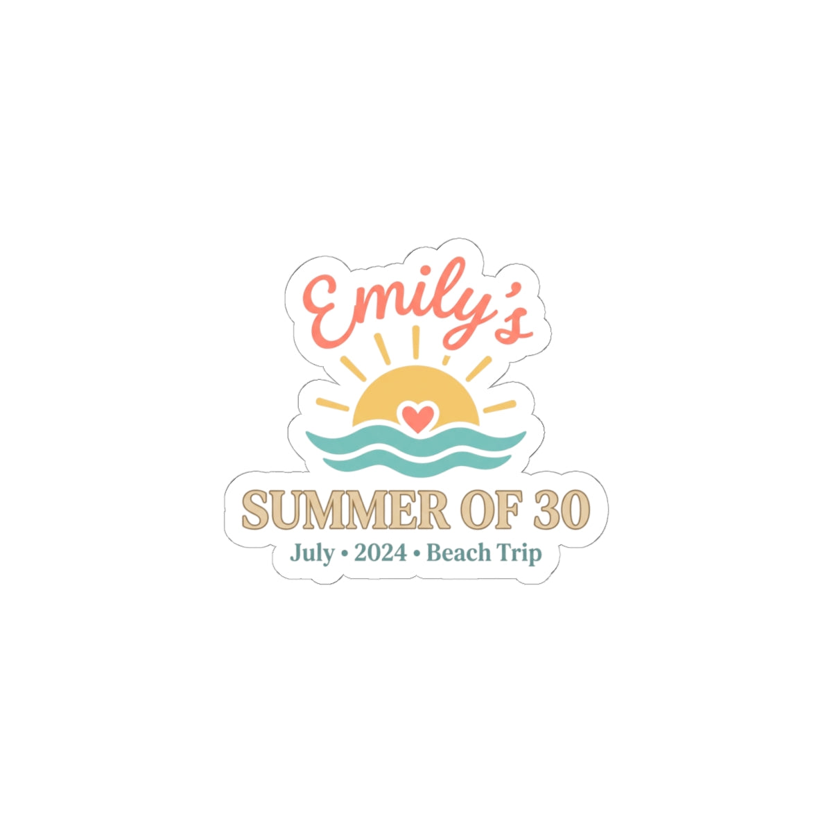 Summer of 30 Kiss-Cut Stickers | custom age, pastel beach keepsake