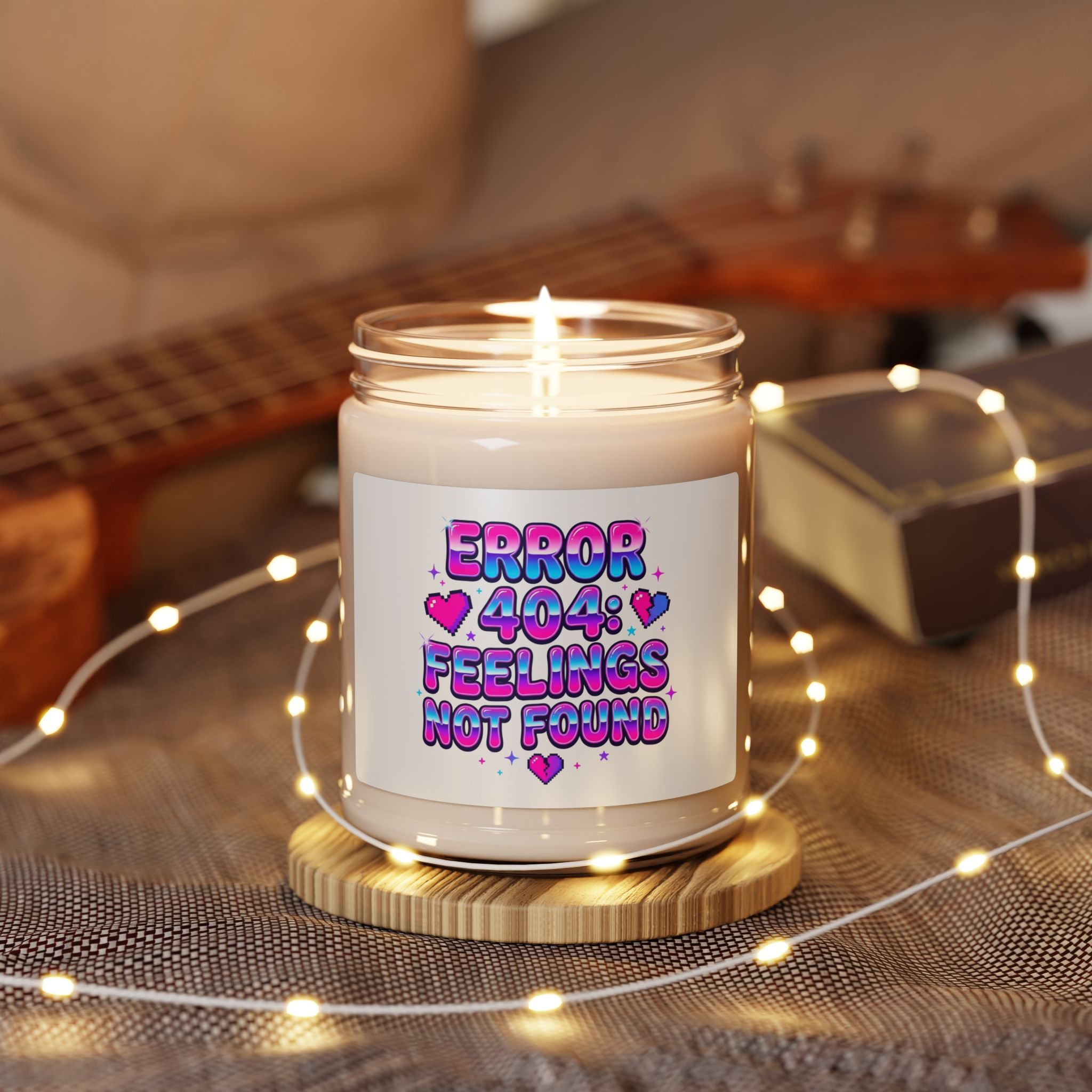 Error 404 Feelings Not Found Candle, Y2K slogan, hot pink cyber aesthetic