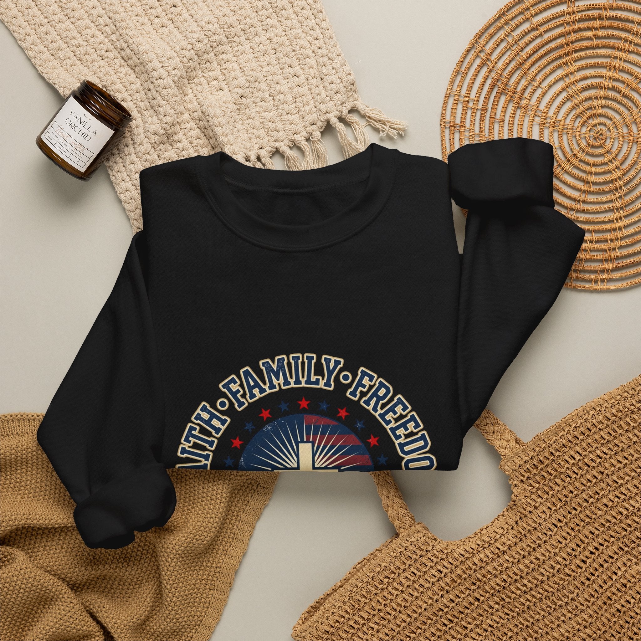Faith Family Freedom Crewneck Sweatshirt | Faith-based Patriotic, Vintage Americana
