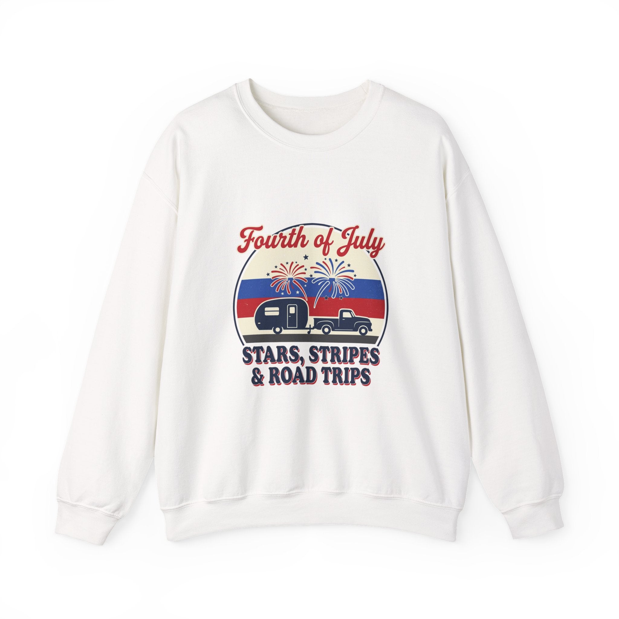 Fourth of July RV Road Trip Sweatshirt | vintage USA, red white blue